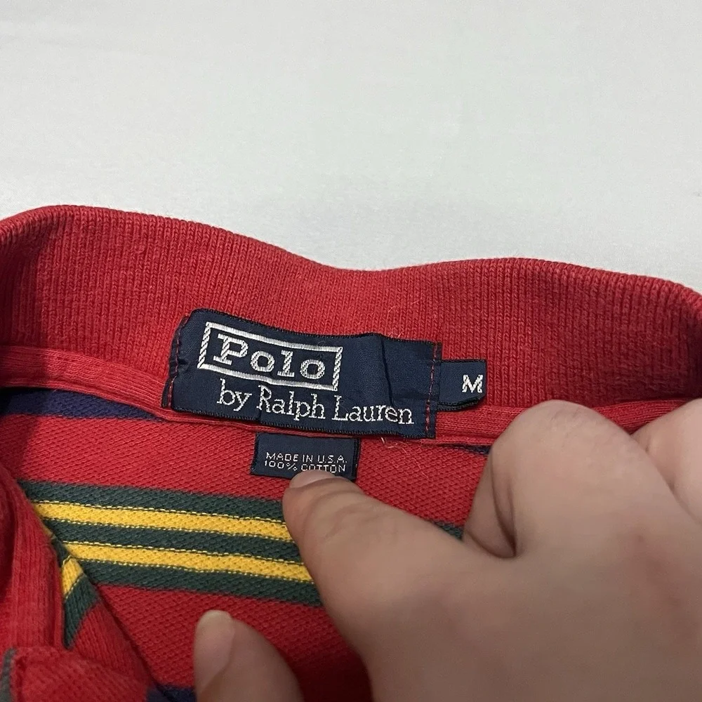 Vintage 90's Polo Ralph Lauren Polo Shirt Mens Medium Striped Made in USA